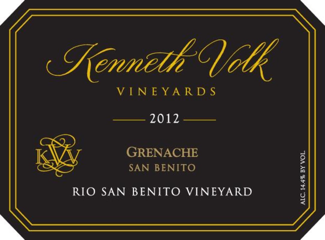 Kenneth Volk Rio San Benito Vineyard Grenache 2012 Front Label