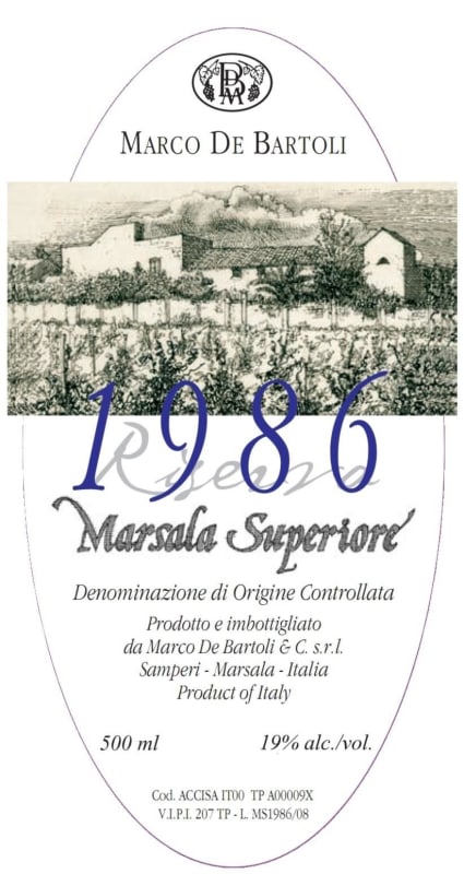 Marco De Bartoli Marsala Superiore Riserva 1986 Front Label