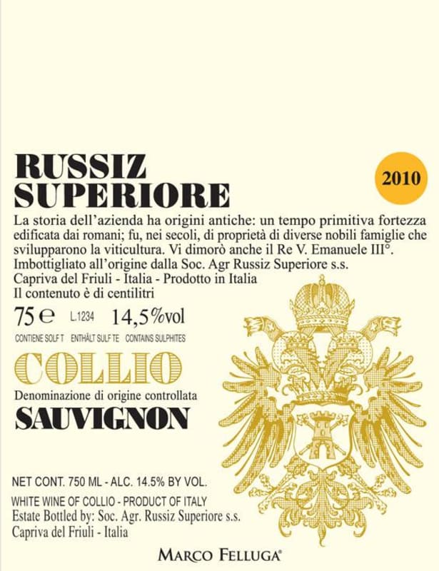 Marco Felluga Russiz Superiore Collio Sauvignon 2010 Front Label