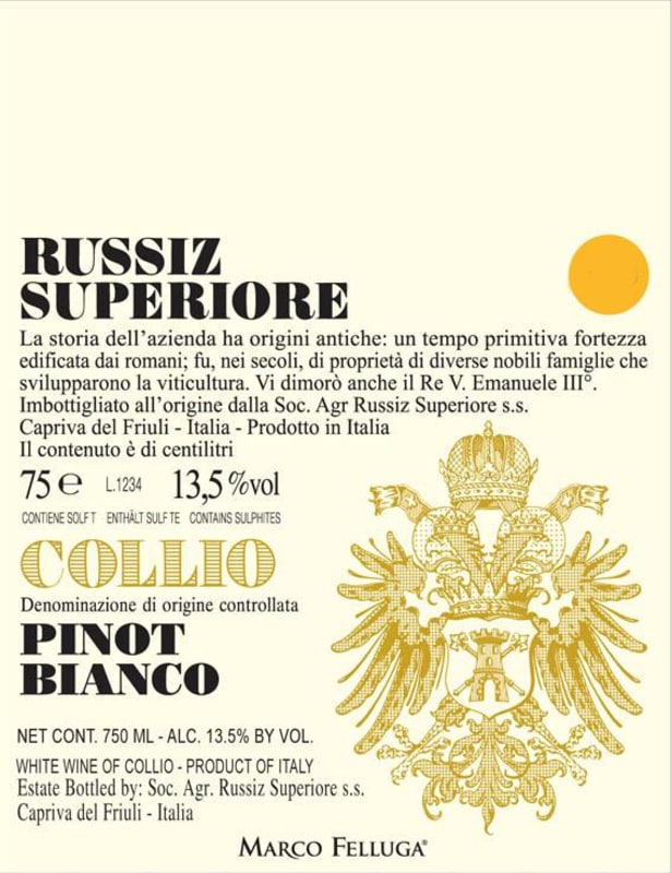 Marco Felluga Russiz Superiore Collio Pinot Bianco 2014 Front Label