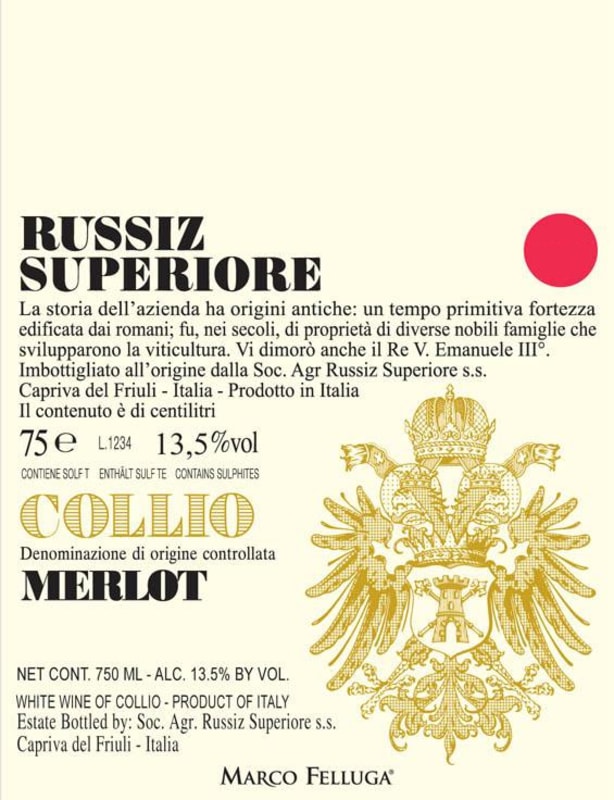 Marco Felluga Russiz Superiore Collio Merlot 2012 Front Label