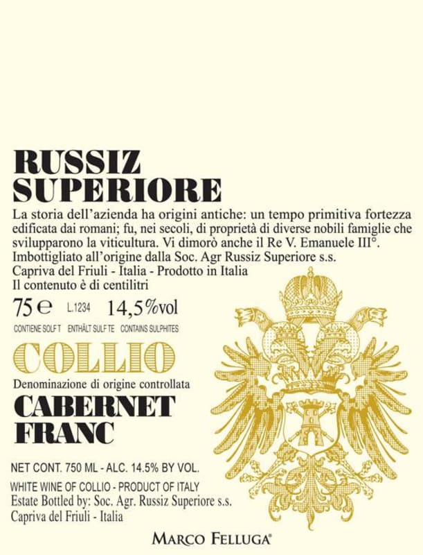 Marco Felluga Russiz Superiore Cabernet Franc 2011 Front Label