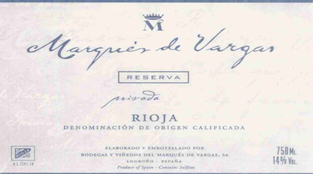 Marques de Vargas Rioja Reserva Privada 2001 Front Label