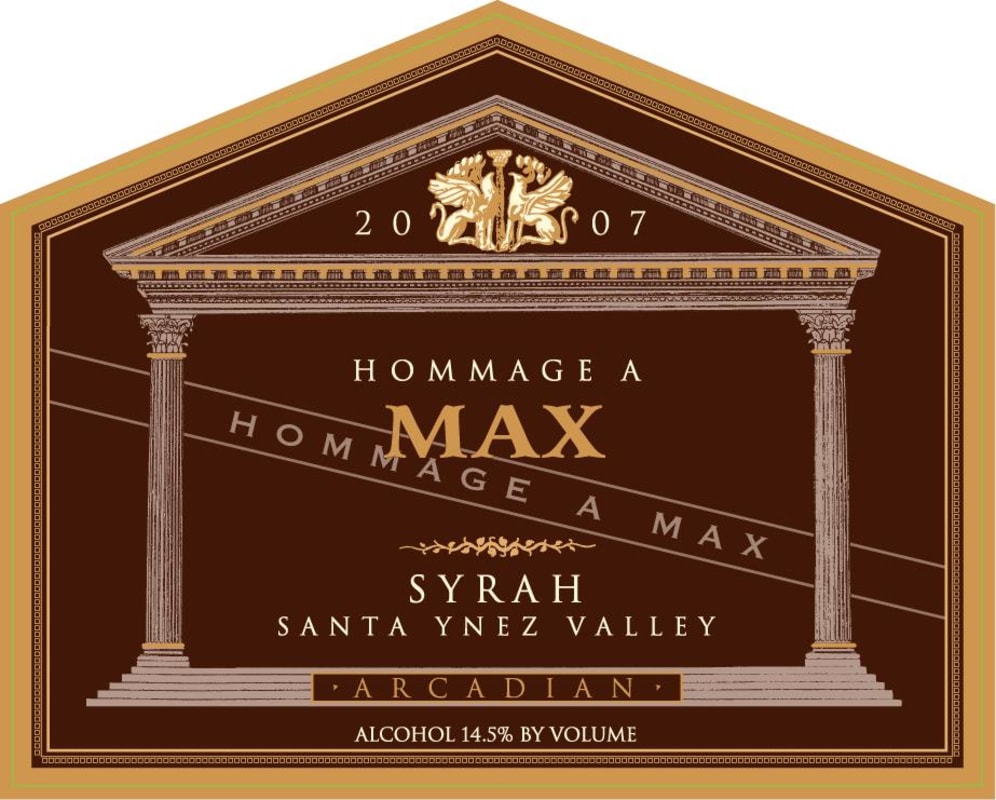 Arcadian Hommage a Max Syrah 2007 Front Label