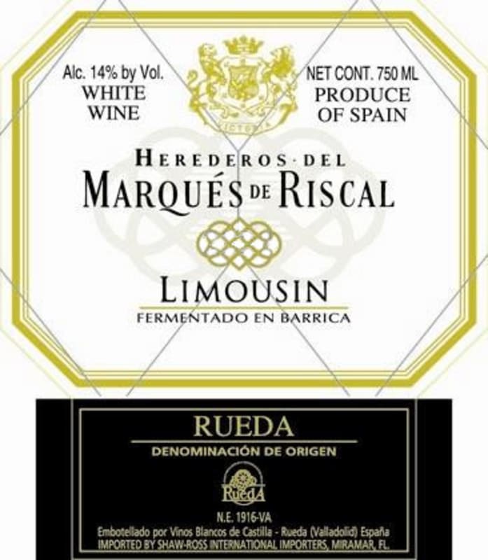 Marques de Riscal Limousin Fermentado en Barrica 2009 Front Label