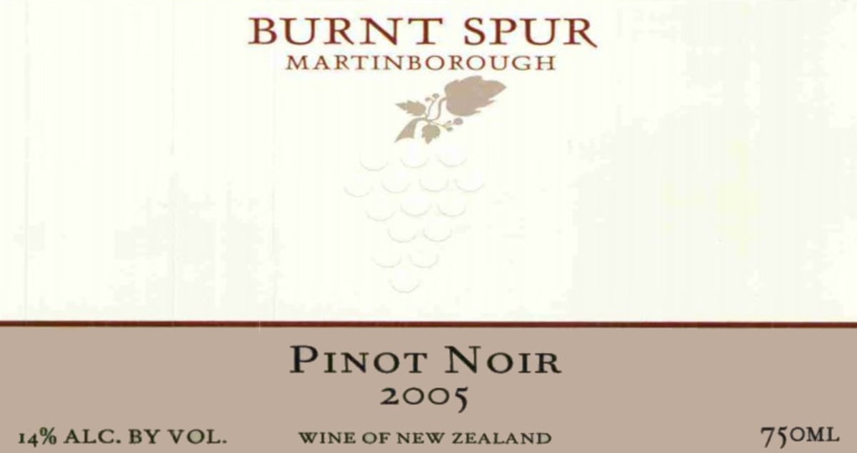 Martinborough Burnt Spur Pinot Noir 2005 Front Label