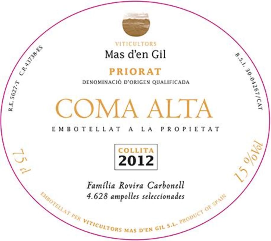 Mas d'en Gil Coma Alta 2012 Front Label