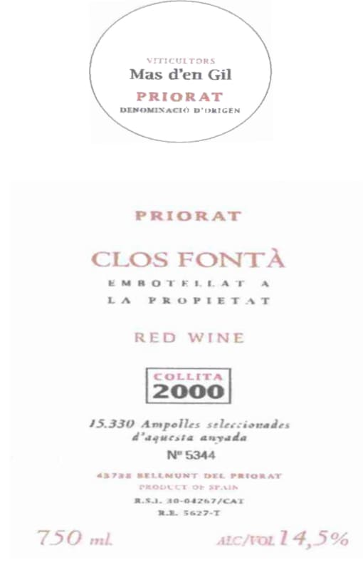 Mas d'en Gil Clos Fonta 2000 Front Label