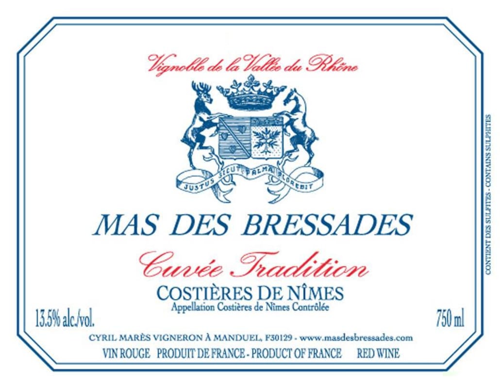 Mas de Bressades Costieres de Nimes Cuvee Tradition Rouge 2009 Front Label