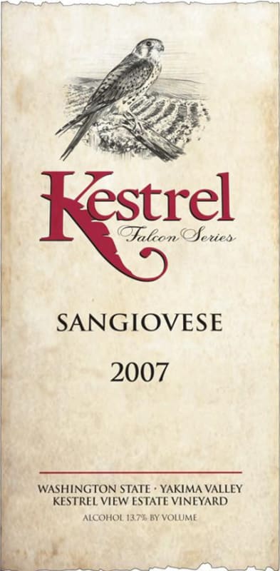 Kestrel Vintners 'Falcon Series' Sangiovese 2007 Front Label