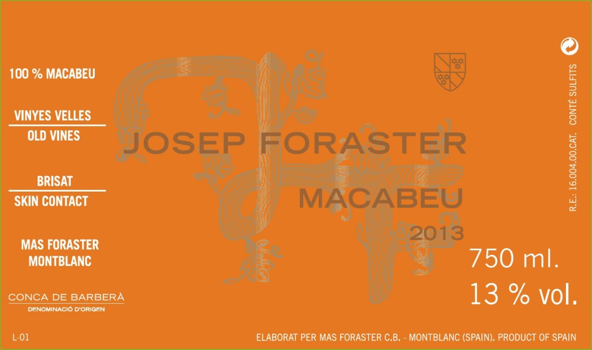 Mas Foraster Josep Foraster Macabeu 2013 Front Label
