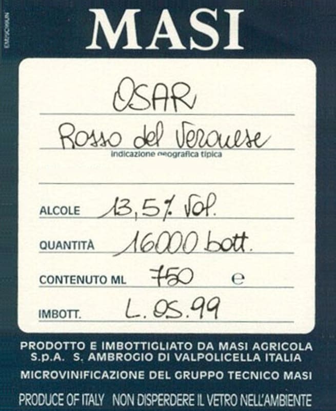 Masi Osar Veronese 2006 Front Label