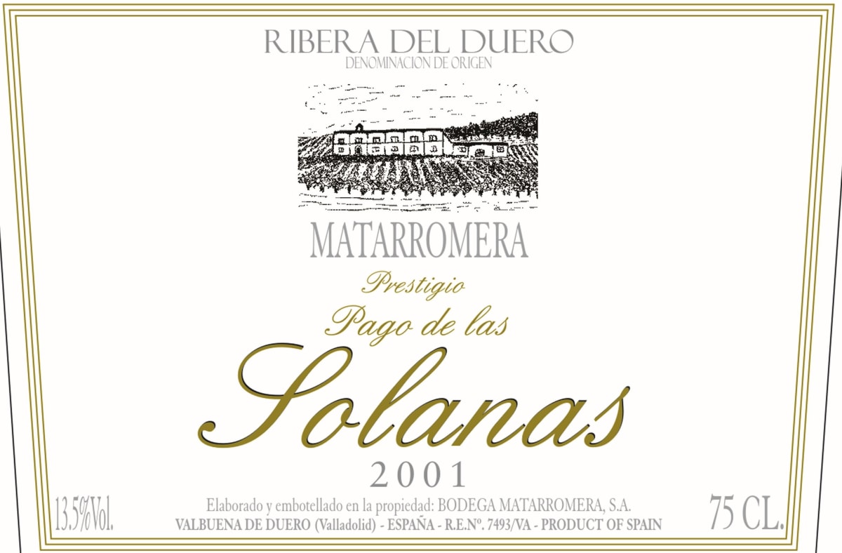 Bodegas Matarromera Prestigio Pago de las Solanas 2001 Front Label