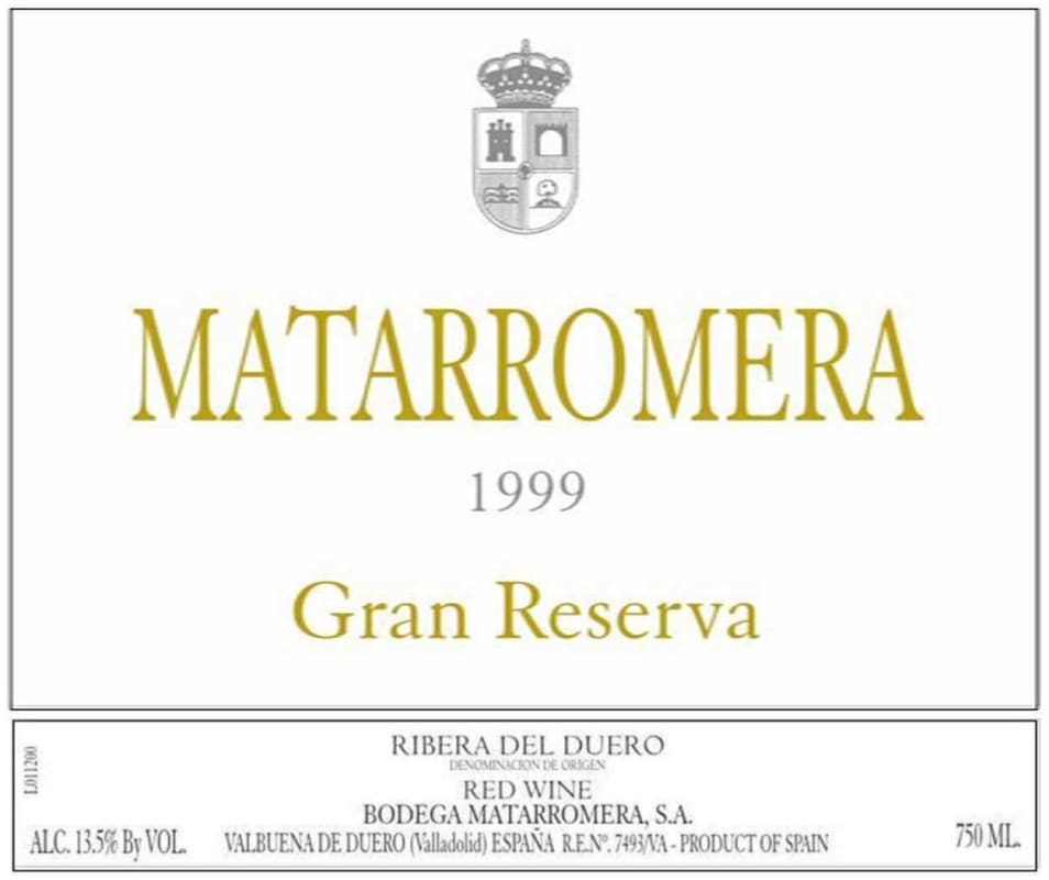 Bodegas Matarromera Gran Reserva 1999 Front Label