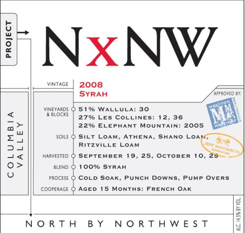 North by Northwest NxNW Syrah 2008 Front Label