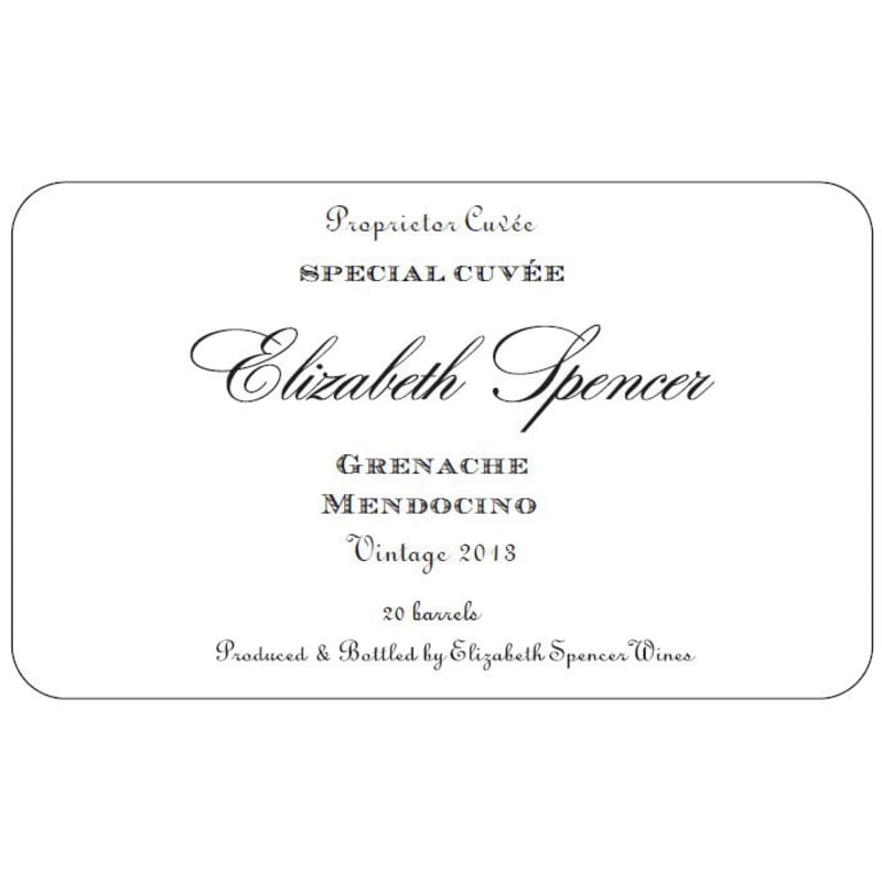 Elizabeth Spencer Mendocino Grenache 2013 Front Label