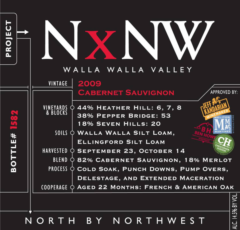 North by Northwest NxNW Walla Walla Cabernet Sauvignon 2009 Front Label