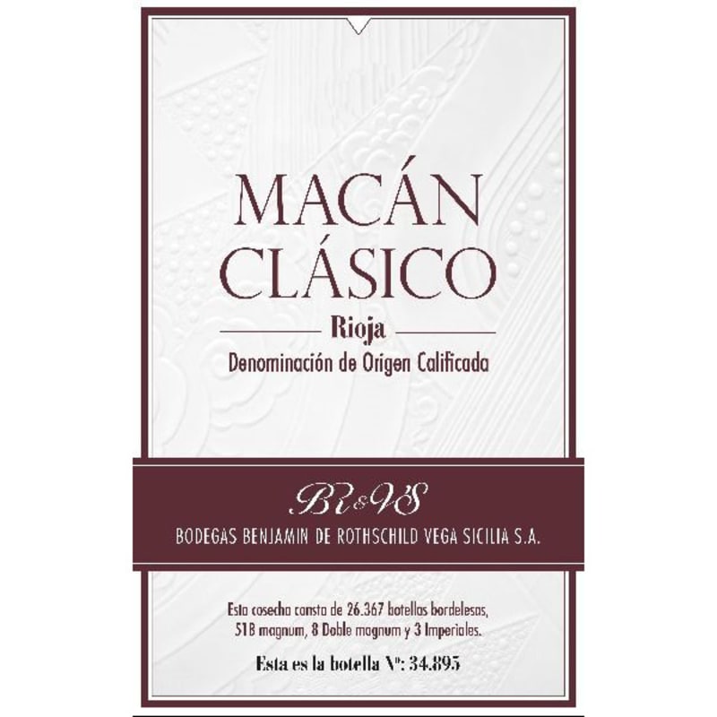 Bodegas Benjamin Rothschild and Vega Sicilia Macan Clasico 2010 Front Label