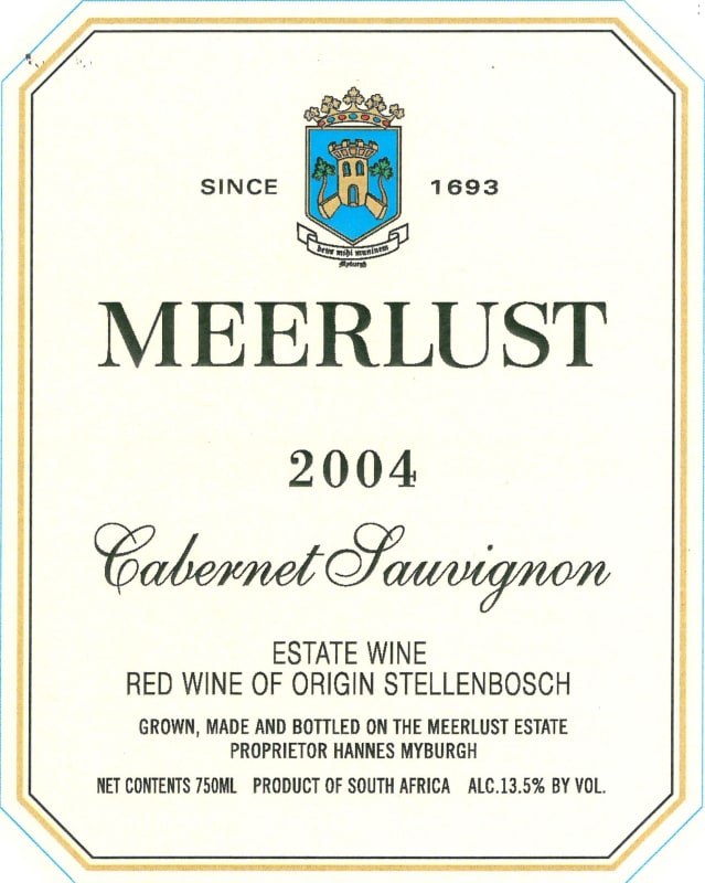 Meerlust Cabernet Sauvignon 2004 Front Label