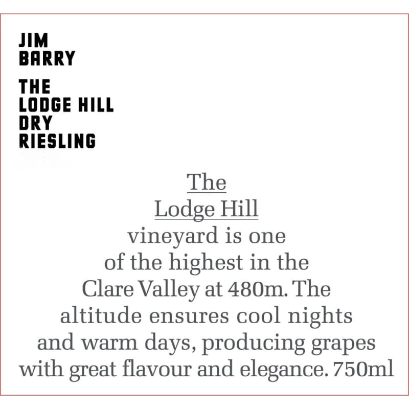 Jim Barry Lodge Hill Riesling 2013 Front Label