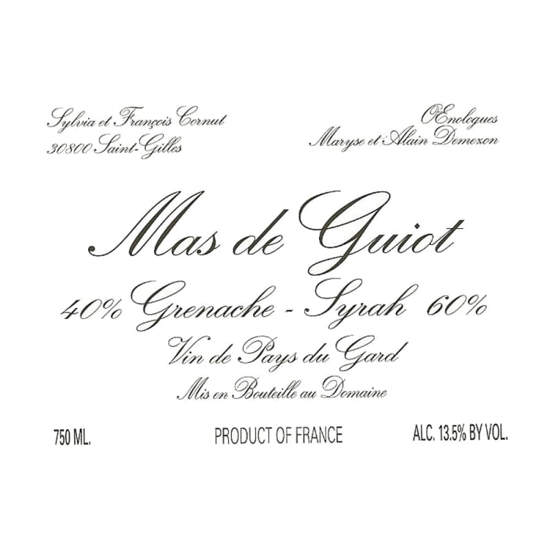 Mas de Guiot Grenache/Syrah 2013 Front Label
