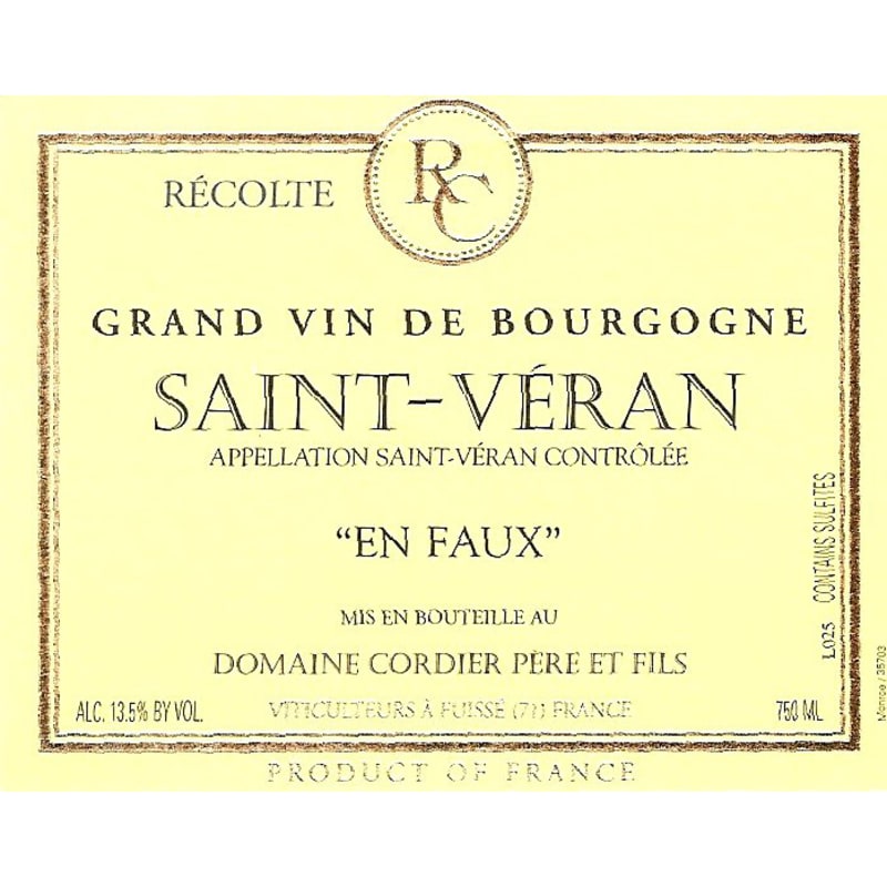 Cordier Saint Veran En Faux 2012 Front Label