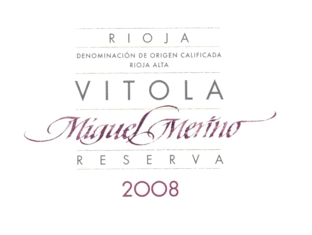 Miguel Merino Vitola Reserva 2008 Front Label