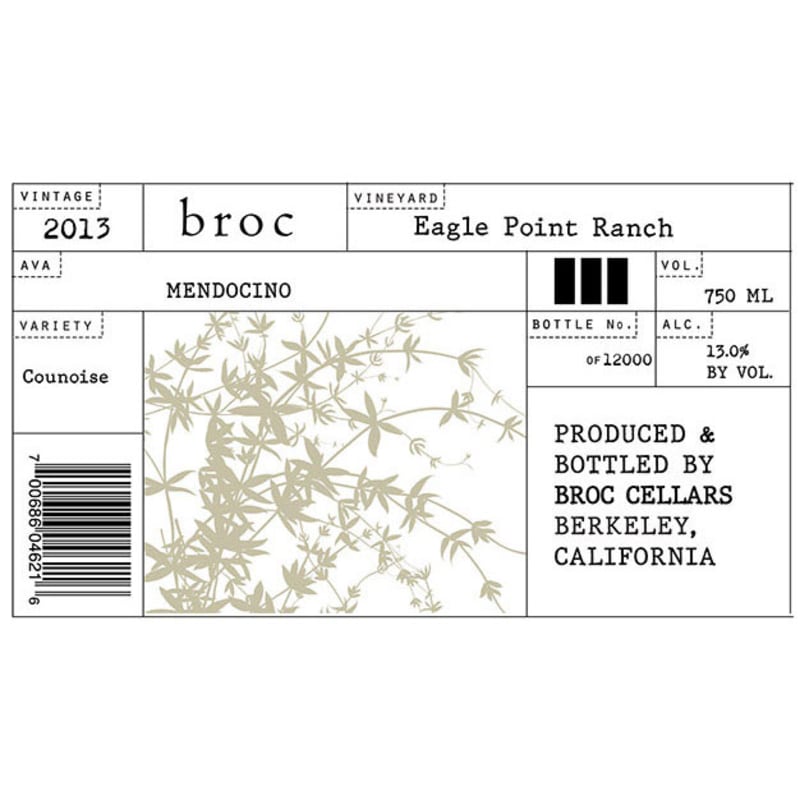 Broc Cellars Eaglepoint Ranch Counoise 2013 Front Label