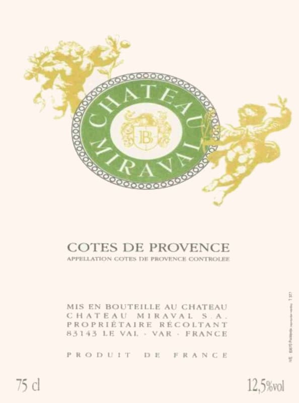 Miraval Cotes de Provence Blanc 2012 Front Label