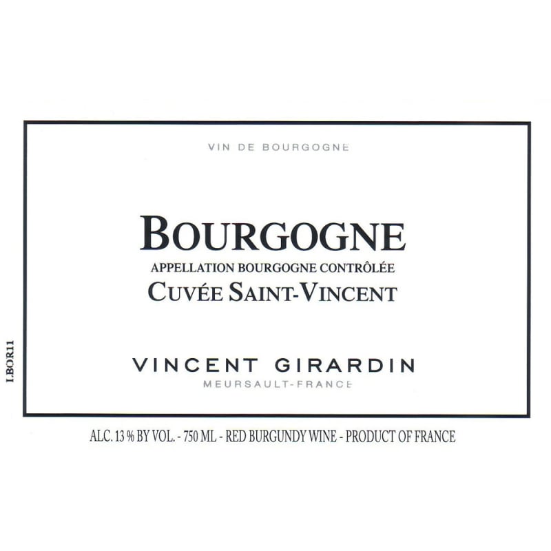 Vincent Girardin Bourgogne Cuvee Saint Vincent Rouge 2012 Front Label