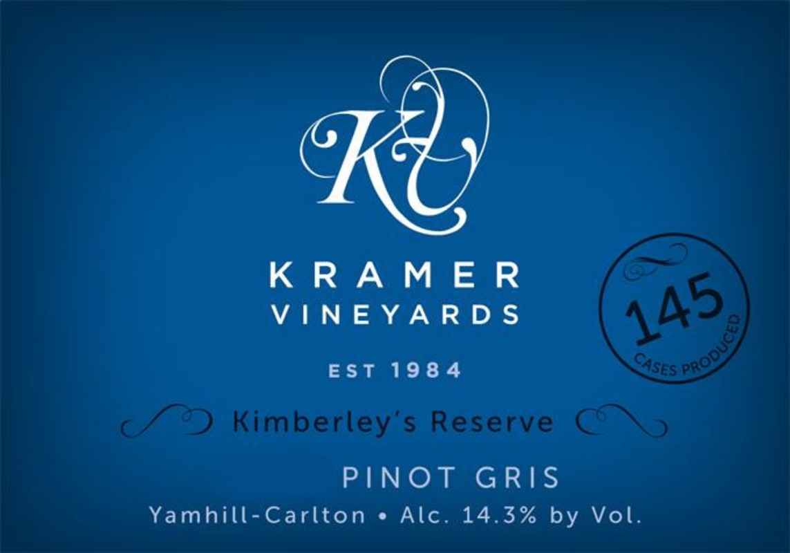 Kramer Kimberley's Reserve Pinot Gris 2013 Front Label