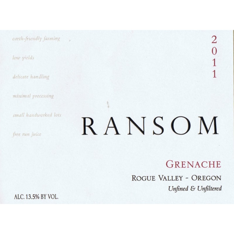 Ransom Pheasant Hill Grenache 2011 Front Label