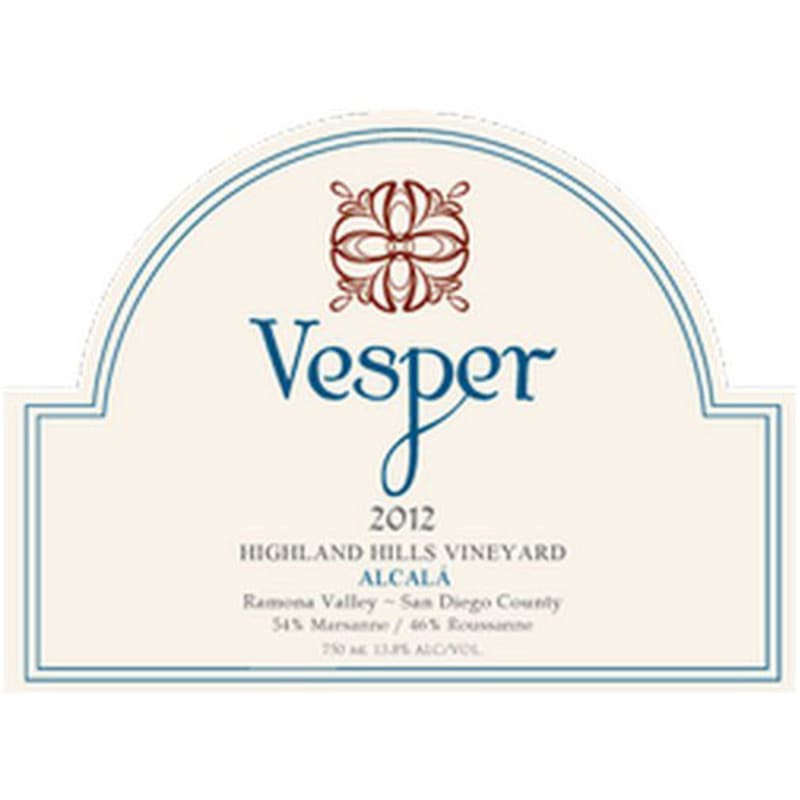 Vesper Highland Hills Vineyard Alcala White Blend 2012 Front Label