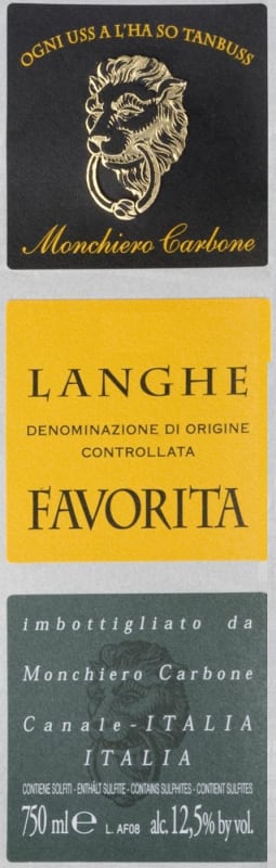 Monchiero Carbone Langhe Favorita 2015 Front Label