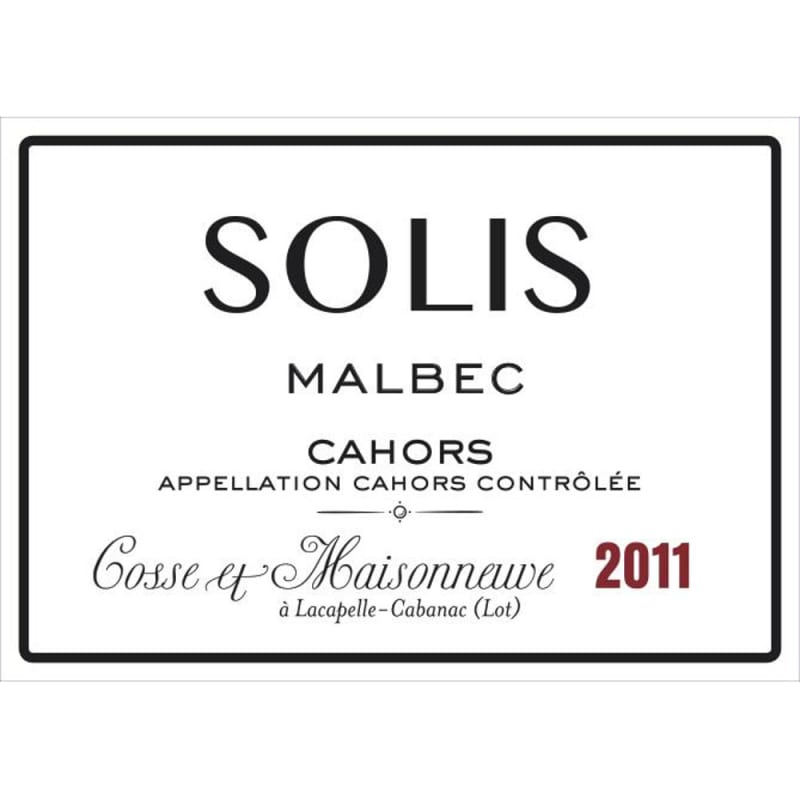 Cosse et Maisonneuve Cahors Solis Malbec 2011 Front Label