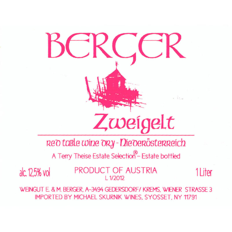 Berger Zweigelt (1 Liter) 2013 Front Label