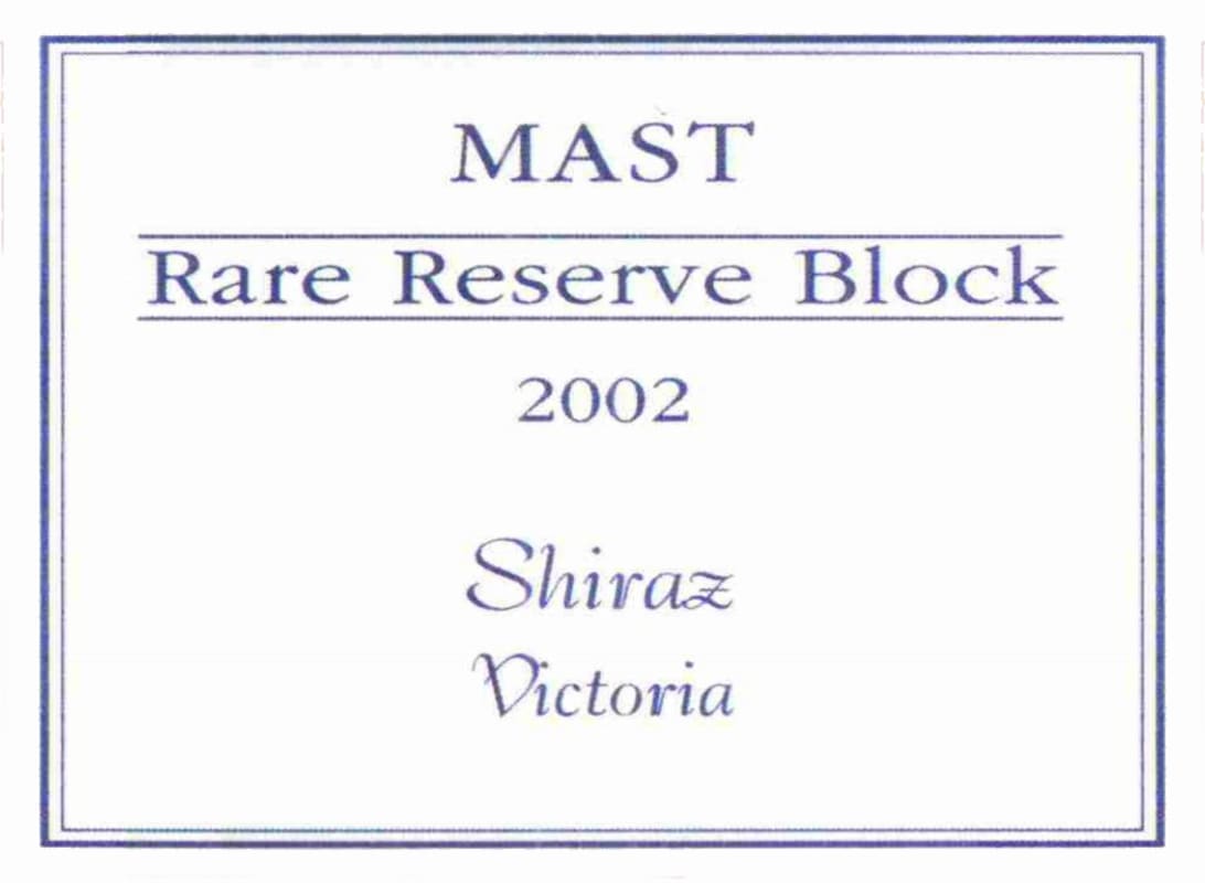 Mount Langi Ghiran Mast Rare Reserve Block Shiraz 2002 Front Label