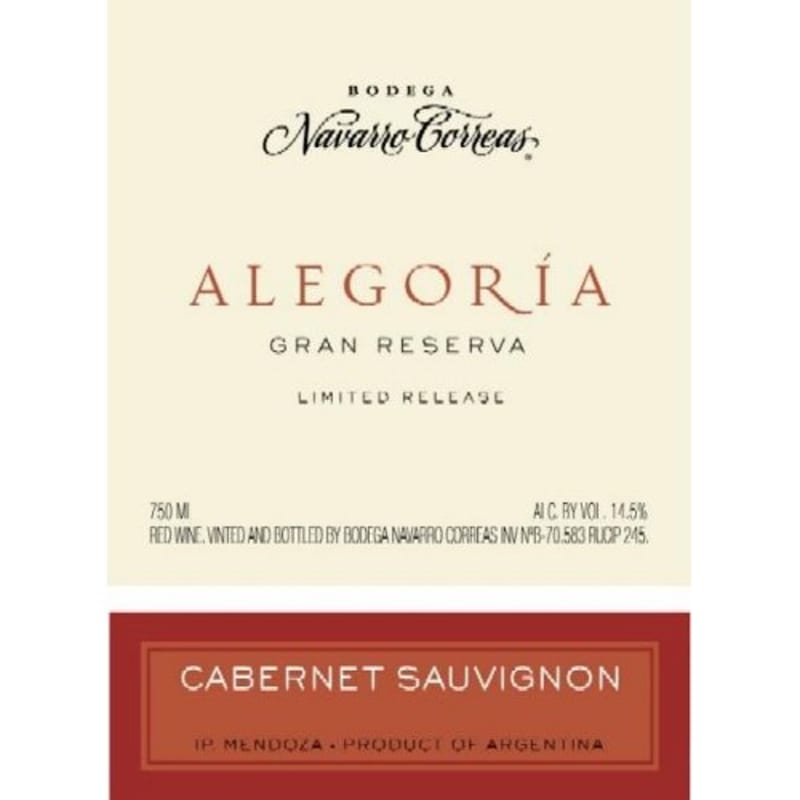 Navarro Correas Alegoria Gran Reserva Malbec 2010 Front Label