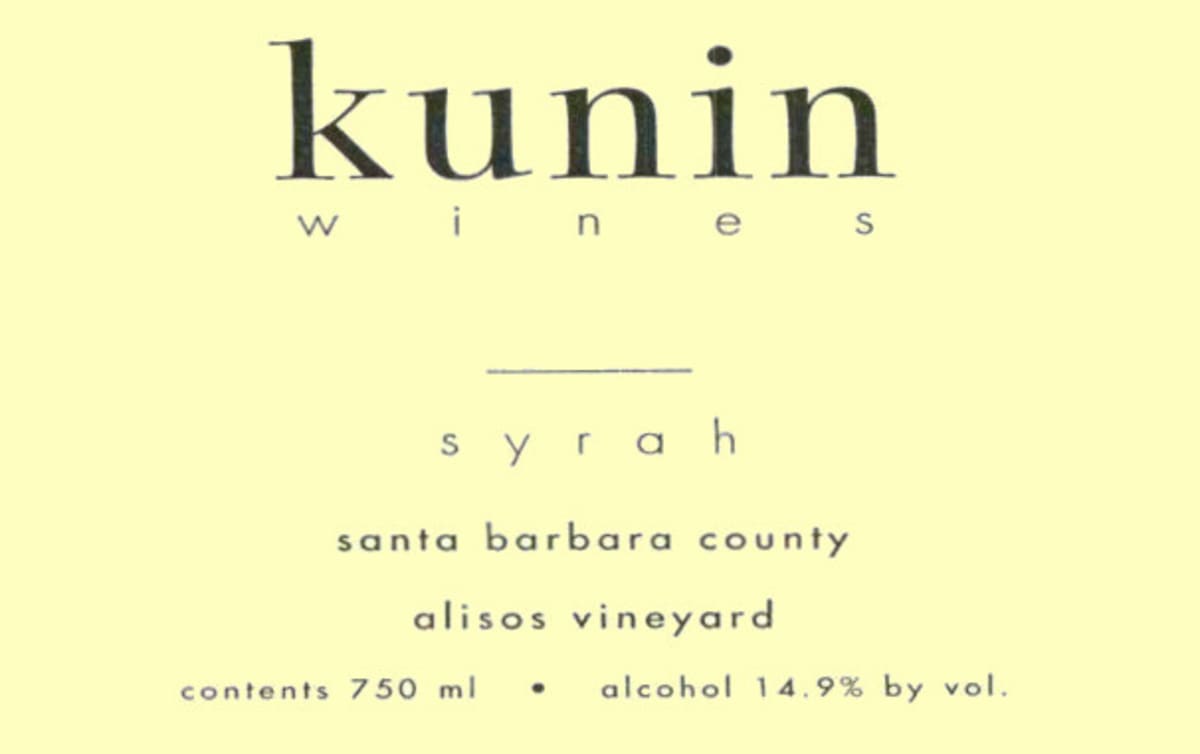 Kunin Alisos Vineyard Syrah 2005 Front Label