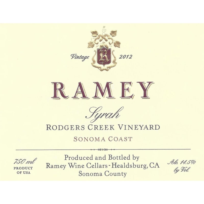 Ramey Rodgers Creek Vineyard Syrah 2012 Front Label