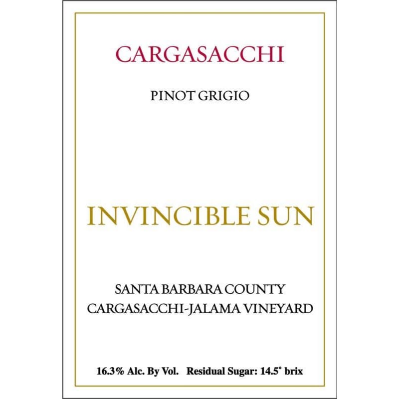 Cargasacchi Late Harvest Pinot Grigio (375ML half-bottle) 2012 Front Label