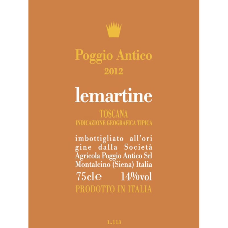 Poggio Antico Lemartine Toscana 2012 Front Label