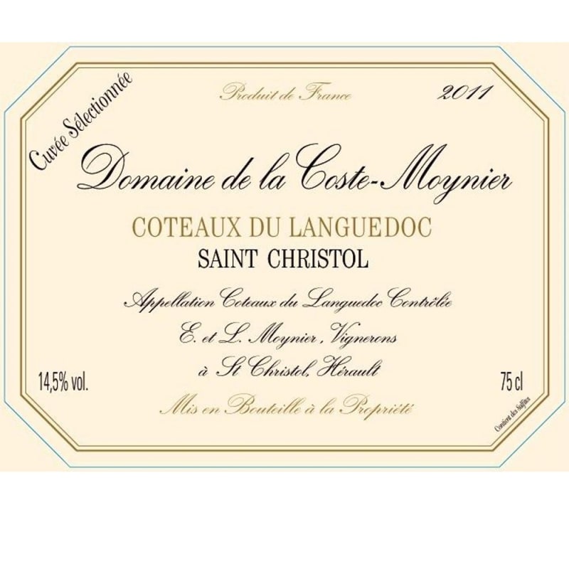 Domaine de La Coste Moynier Saint Christol Cuvee Selectionnee 2011 Front Label