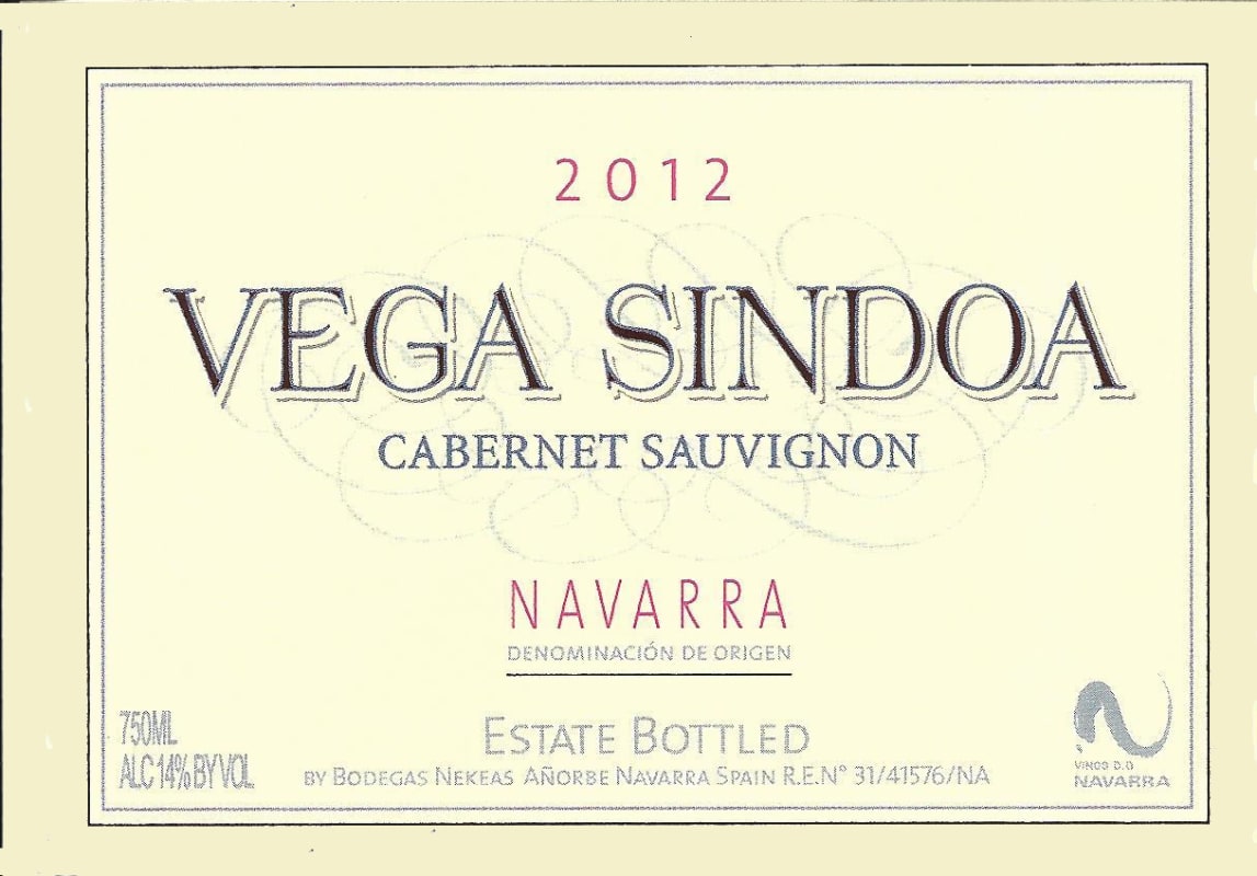 Bodegas Nekeas Vega Sindoa Cabernet Sauvignon 2012 Front Label