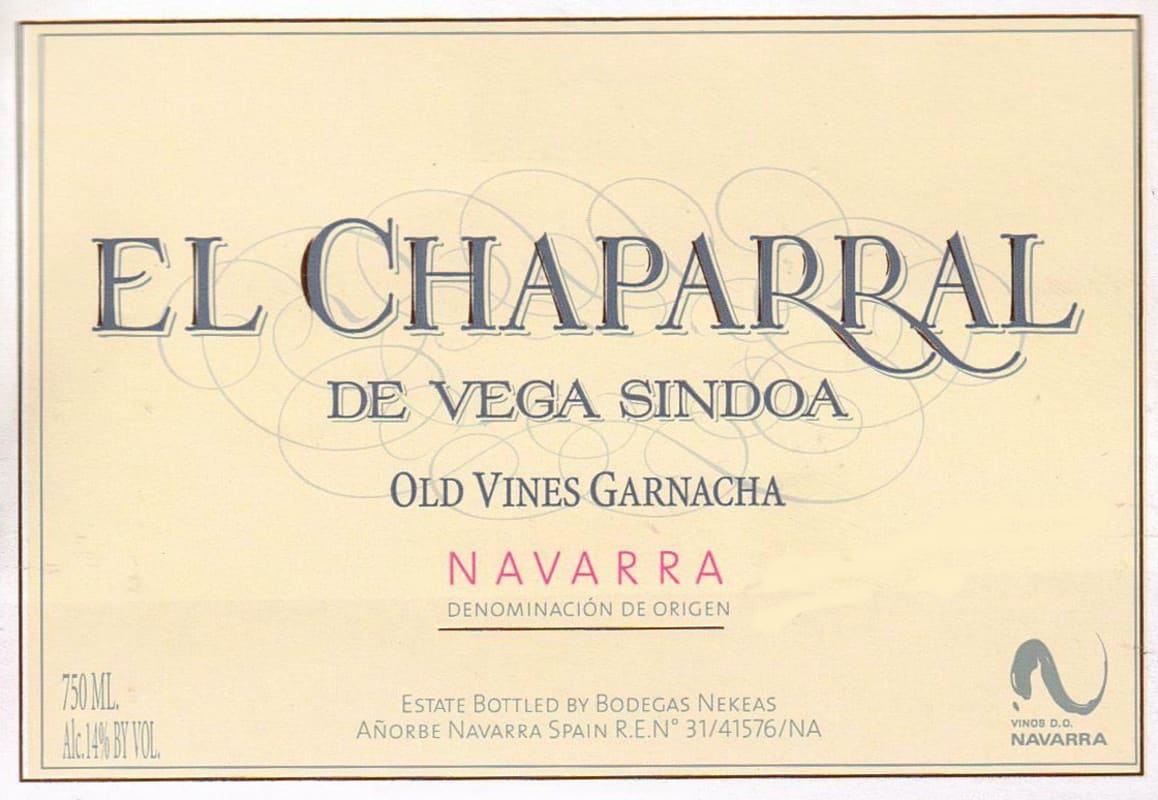 Bodegas Nekeas El Chaparral de Vega Sindoa Old Vines Garnacha 2012 Front Label