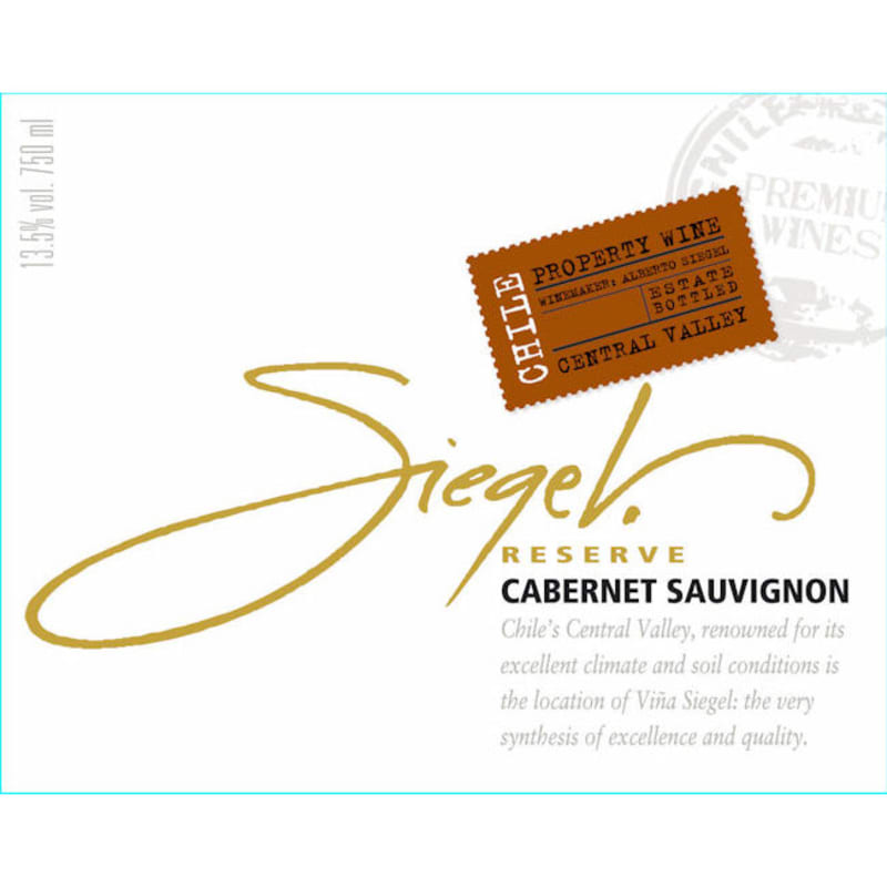 Vina Siegel Reserve Cabernet Sauvignon 2013 Front Label