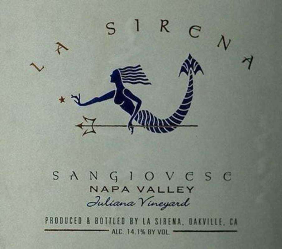 La Sirena Juliana Vineyard Sangiovese 1999 Front Label