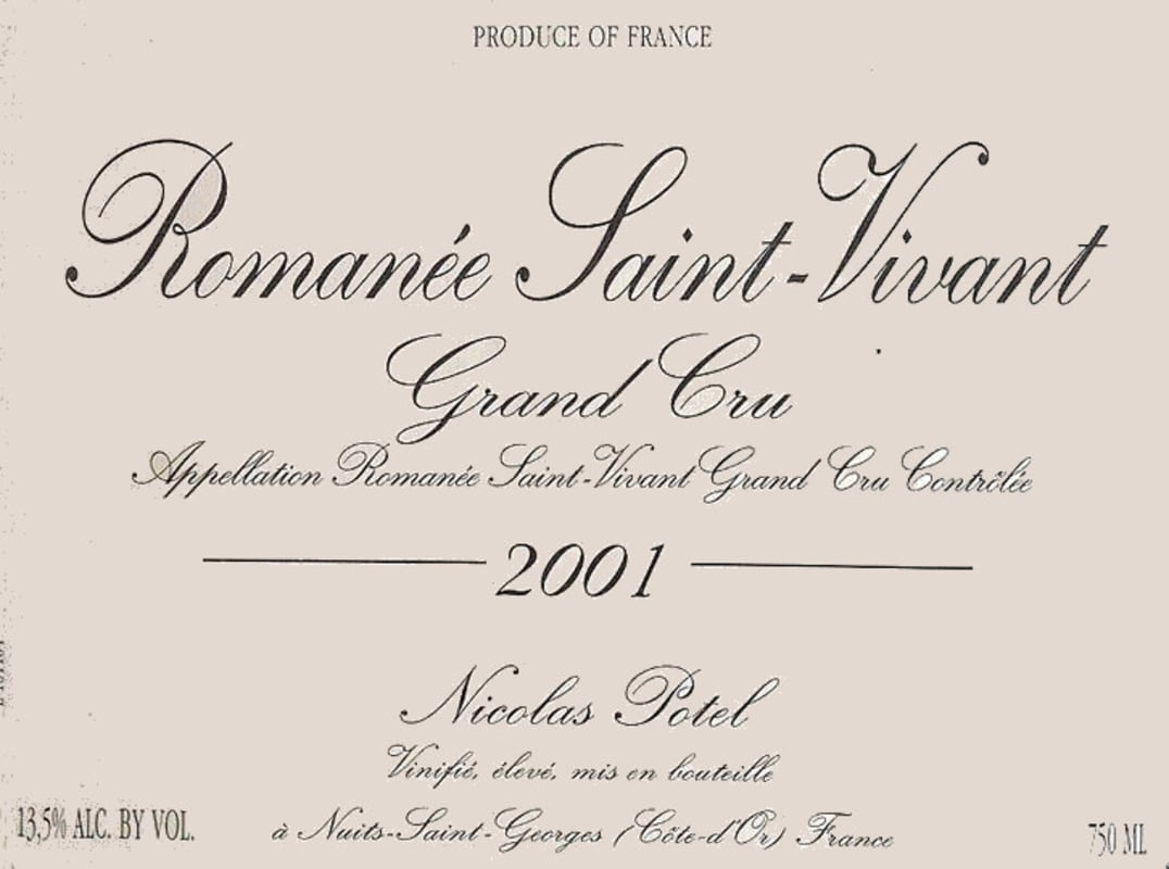 Nicolas Potel Romanee Saint-Vivant Grand Cru 2001 Front Label