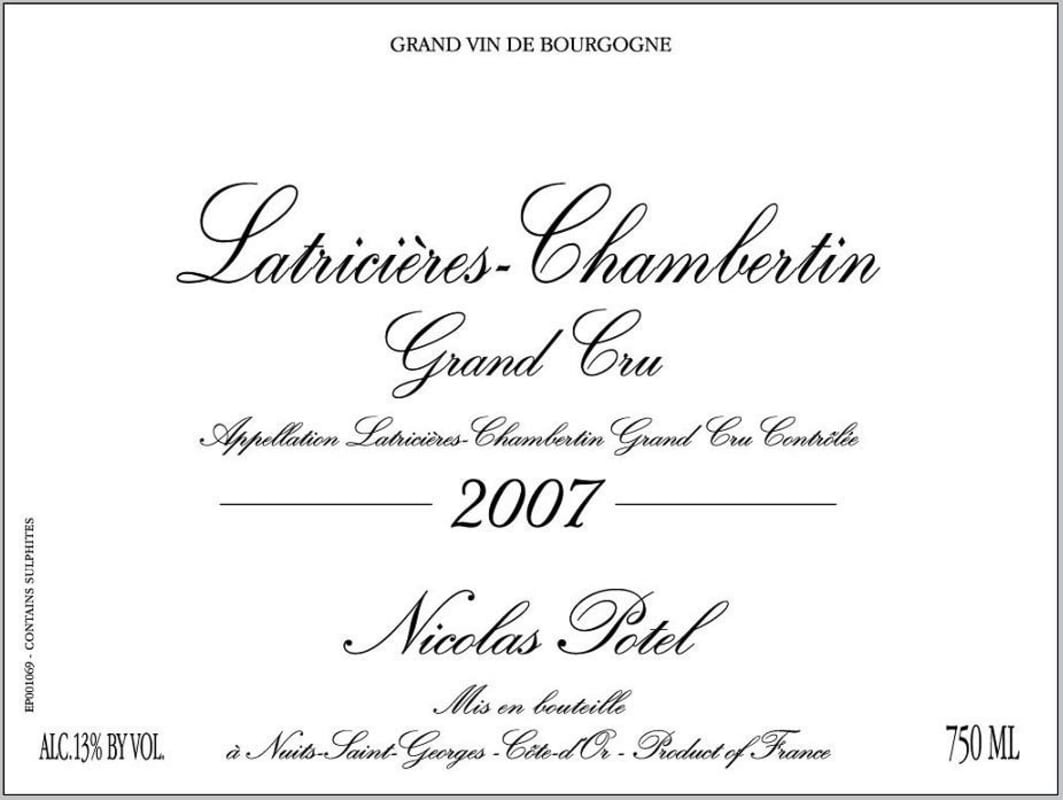 Nicolas Potel Latricieres-Chambertin Grand Cru 2007 Front Label