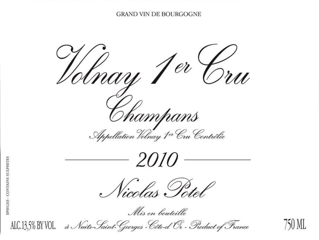 Nicolas Potel Volnay Champans Premier Cru 2010 Front Label